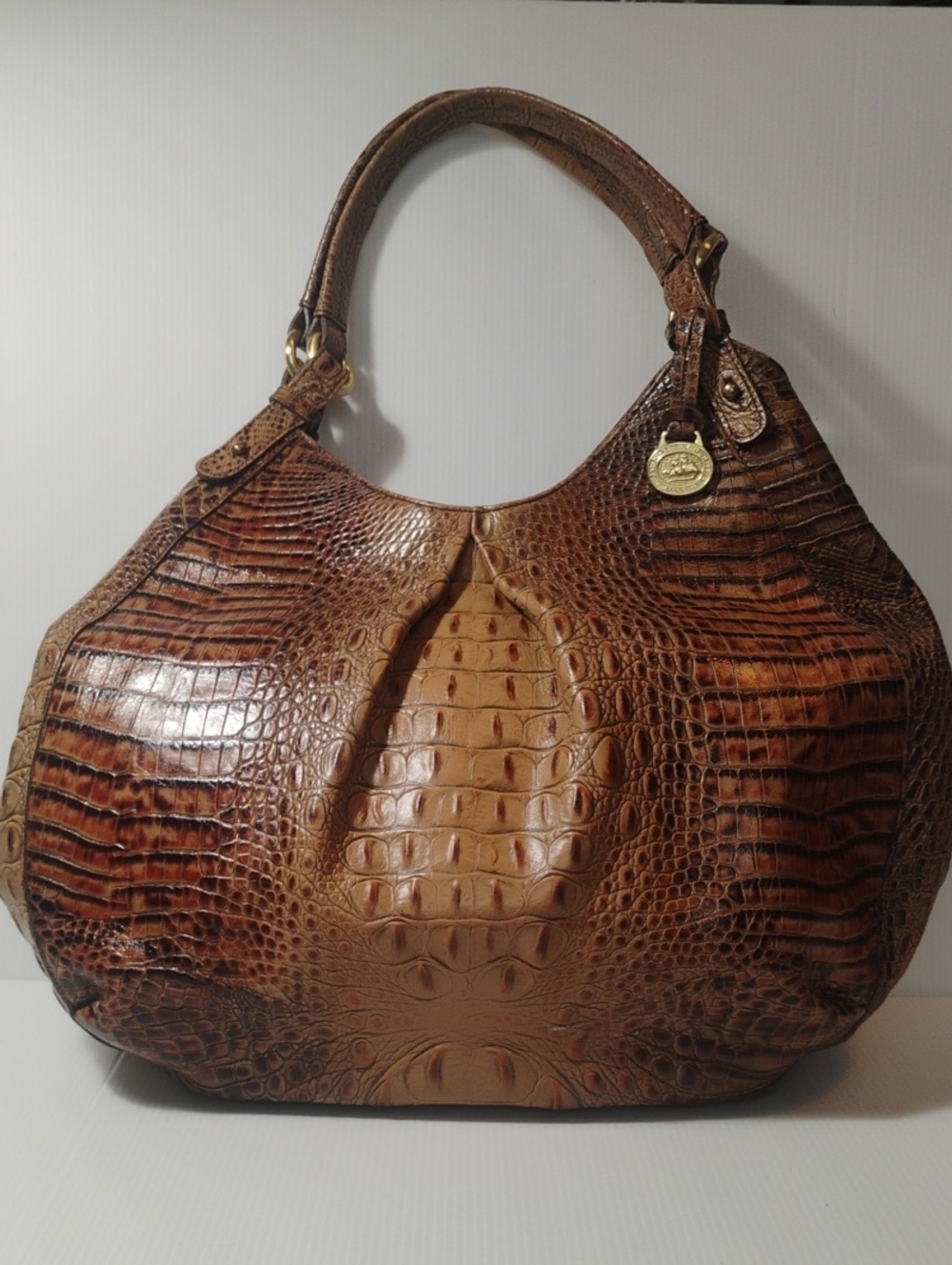 Brahmin "Anne" Toasted Almond Croc Print Large Shoulder Bag